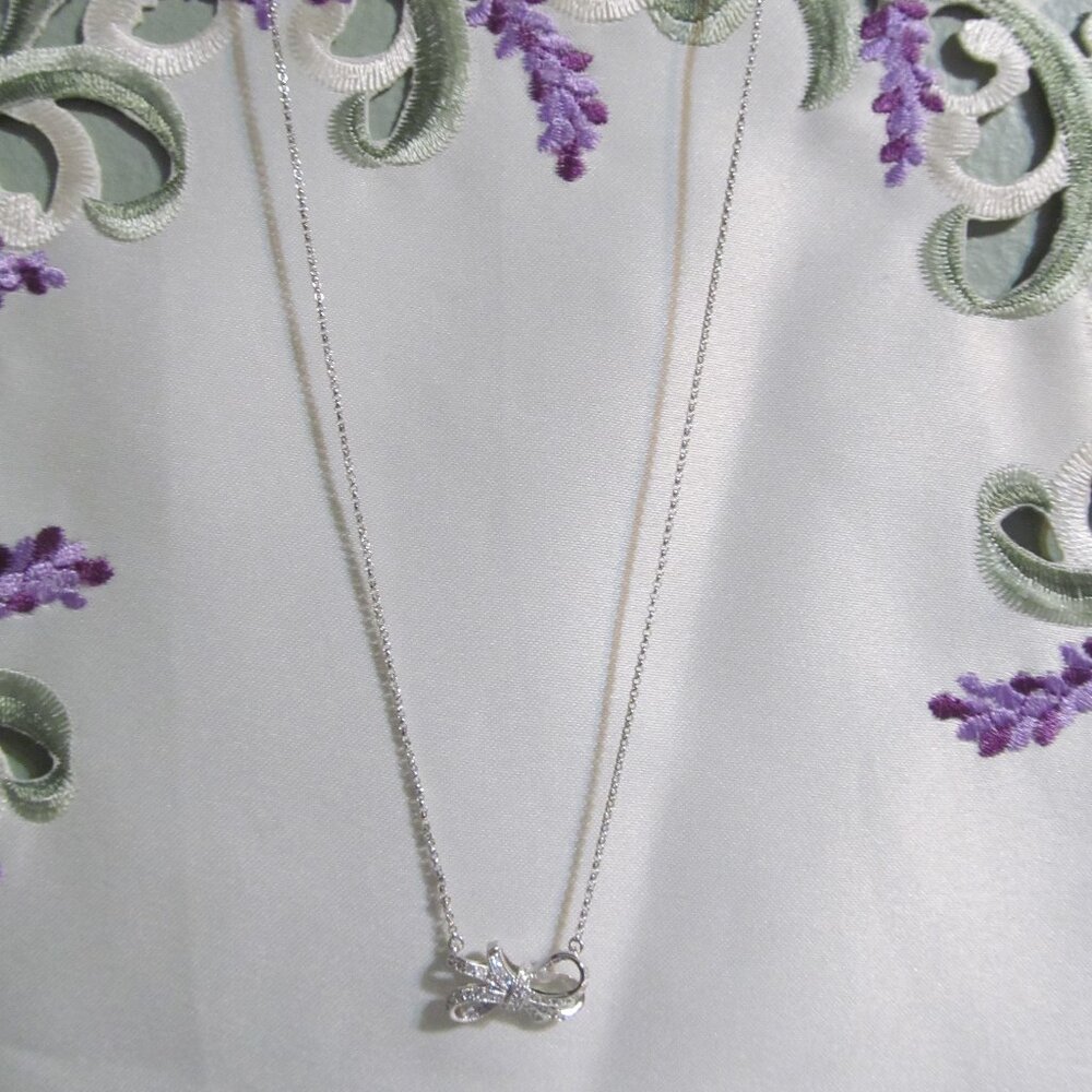 NWT Bella Luce Simulated Diamond Bow Design Adj 18" Necklace Sterling Silver 925